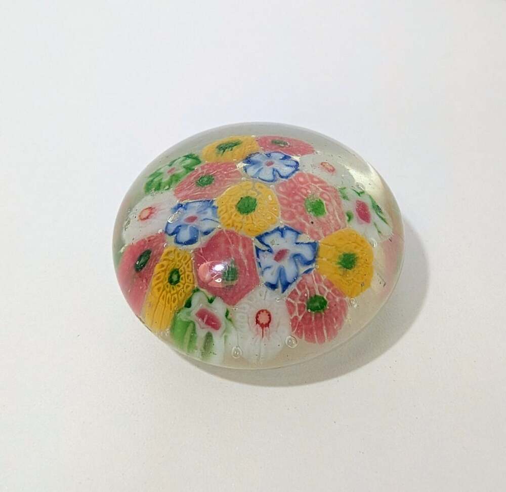 Murano Style Art Glass Millefiori Paperweight Floral Bouquet Multi